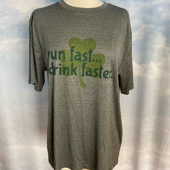 St. Patty’s Run Fast Drink Faster unisex tech tee - Picture 1 of 4